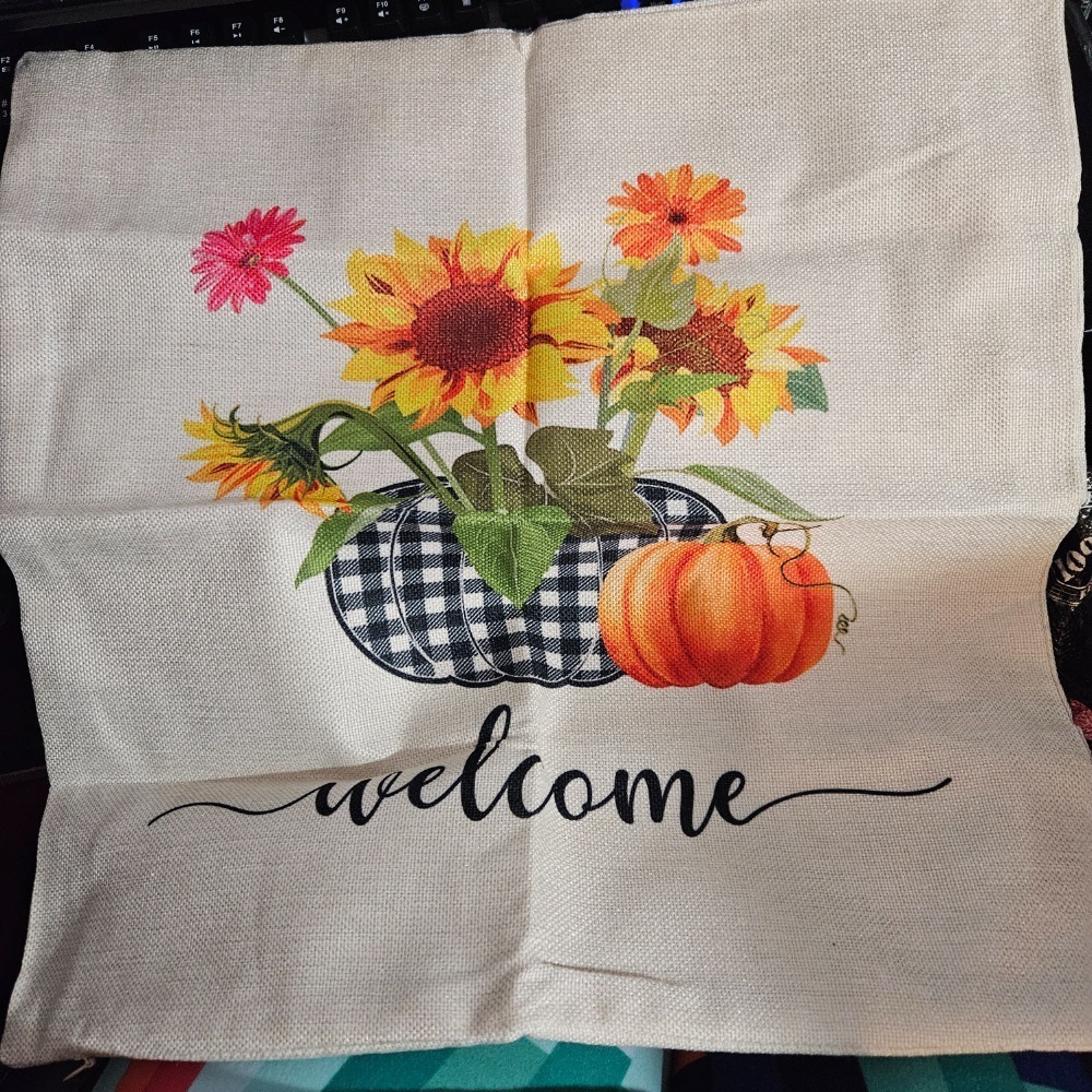 Fall Harvest set of 4 Pillow Cover Welcome Pumpkin Sunflower Truck‎ Decor 18x18